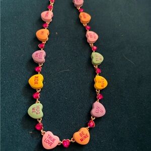 Betsey Johnson Pink and Yellow Heart Charm Necklace